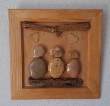 Collages titled "Famille" by Didier Delcourt, Original Artwork, Wood