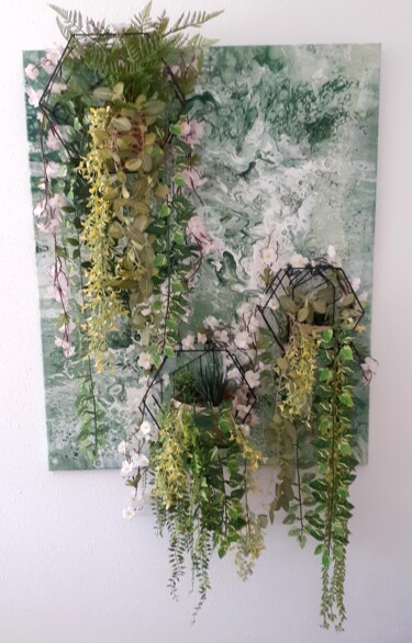 Collages intitulée "Plantes sur Pourring" par Didier Delcourt, Œuvre d'art originale, Collages