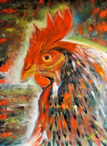 Peinture intitulée "Le Coq" par Didier Doignon, Œuvre d'art originale, Huile