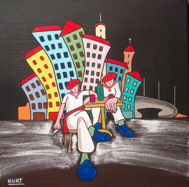 Painting titled "Tableau naif A l'he…" by Didier Dordeins, Original Artwork, Acrylic