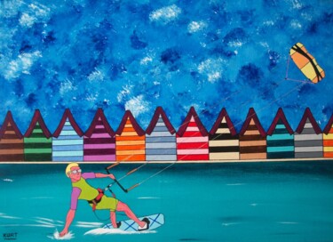 Painting titled "Kitesurf" by Didier Dordeins, Original Artwork, Acrylic Mounted on Wood Stretcher frame