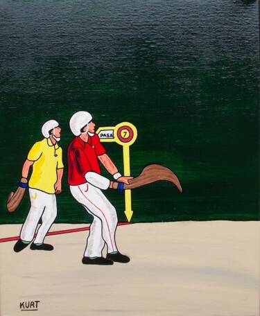 Painting titled "Tableau naif Cesta…" by Didier Dordeins, Original Artwork, Acrylic