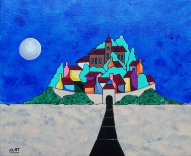 Painting titled "Tableau Naif Mont-s…" by Didier Dordeins, Original Artwork, Acrylic Mounted on Wood Stretcher frame