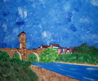 Painting titled "Pont-vieux d'Orthez" by Didier Dordeins, Original Artwork, Acrylic