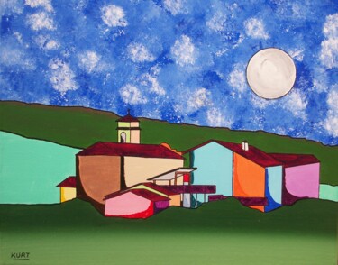 Pintura intitulada "Village Basque visi…" por Didier Dordeins, Obras de arte originais, Acrílico