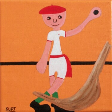 Schilderij getiteld "Tableau naif pelota…" door Didier Dordeins, Origineel Kunstwerk, Acryl
