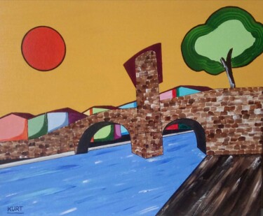 Painting titled "Tableau naif Puente…" by Didier Dordeins, Original Artwork, Acrylic