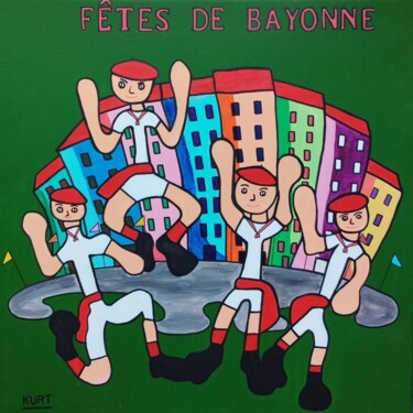 Painting titled "Tableau Naif Fêtes…" by Didier Dordeins, Original Artwork, Acrylic