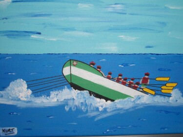 Painting titled "trainière en mer" by Didier Dordeins, Original Artwork, Acrylic