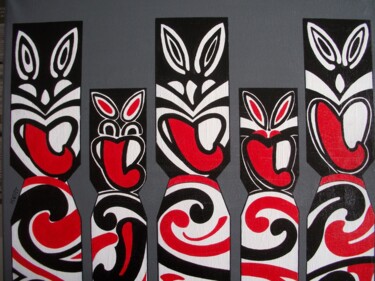 Painting titled "totems maoris" by Didier Dordeins, Original Artwork, Oil