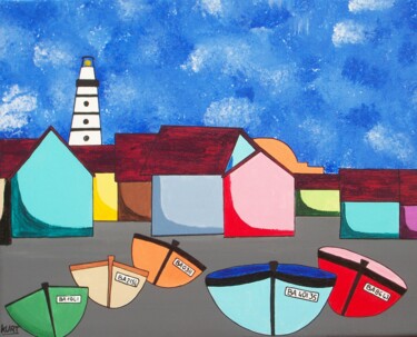 Painting titled "Tableau Naif  Port…" by Didier Dordeins, Original Artwork, Acrylic