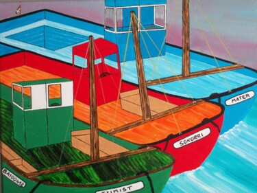 Peinture intitulée "Tableau naif bateau…" par Didier Dordeins, Œuvre d'art originale, Acrylique