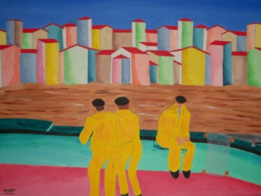 Painting titled "Tableau naif Pêcheu…" by Didier Dordeins, Original Artwork, Acrylic