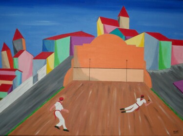 Malerei mit dem Titel "partie de pelote à…" von Didier Dordeins, Original-Kunstwerk, Acryl