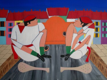Malerei mit dem Titel "joueurs de pala" von Didier Dordeins, Original-Kunstwerk, Acryl