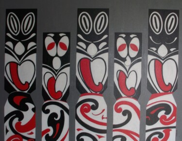 Peinture intitulée "totems maoris" par Didier Dordeins, Œuvre d'art originale