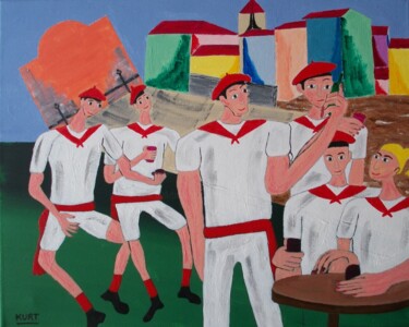 Pintura titulada "Fête de village" por Didier Dordeins, Obra de arte original, Acrílico