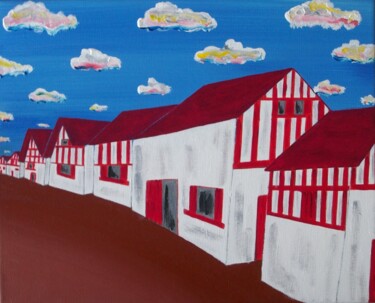 Schilderij getiteld "Tableau naif Pueblo" door Didier Dordeins, Origineel Kunstwerk, Acryl