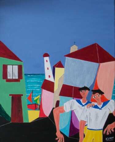 Painting titled "Port des pêcheurs-b…" by Didier Dordeins, Original Artwork, Acrylic