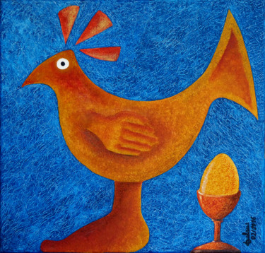 Painting titled "Poulet-coque" by Didier Dubuis, Original Artwork, Acrylic