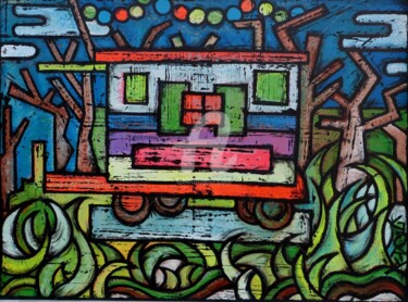 Peinture intitulée "La roulotte" par Gary, Œuvre d'art originale, Acrylique