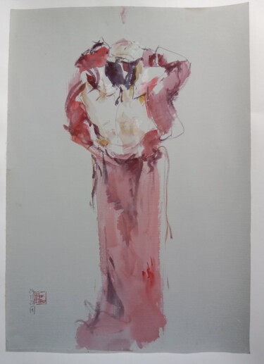 Zeichnungen mit dem Titel "Sur le fil 3" von Didier Gilliers, Original-Kunstwerk, Aquarell