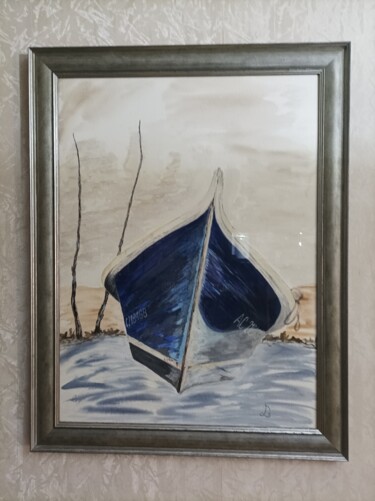 Painting titled "Proue de pinasse" by Didier Lembeye, Original Artwork, Watercolor Mounted on artwork_cat.