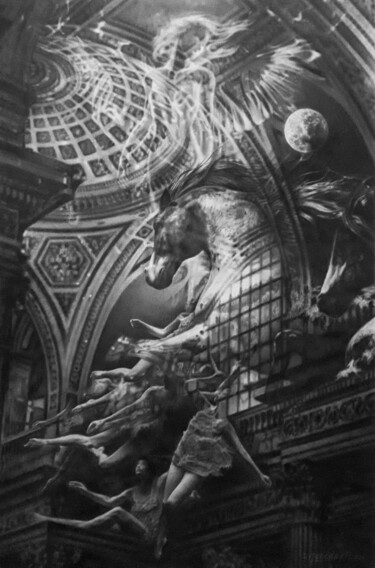 Σχέδιο με τίτλο "Pantheonica" από Didier Merceret, Αυθεντικά έργα τέχνης, Γραφίτης Τοποθετήθηκε στο Ποτήρι