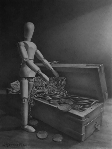 제목이 "Le coffre"인 그림 Didier Merceret로, 원작, 연필 기타 단단한 패널에 장착됨
