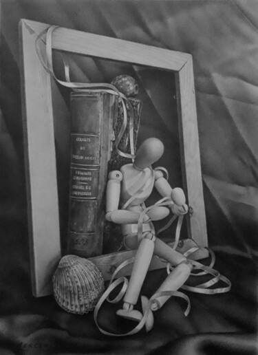 제목이 "Le fil d' Ariane"인 그림 Didier Merceret로, 원작, 연필 기타 단단한 패널에 장착됨