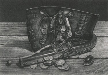 Drawing titled "Pirates" by Didier Merceret, Original Artwork, Pencil Mounted on Other rigid panel