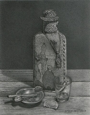 Disegno intitolato "Aïe tequila" da Didier Merceret, Opera d'arte originale, Matita Montato su Altro pannello rigido