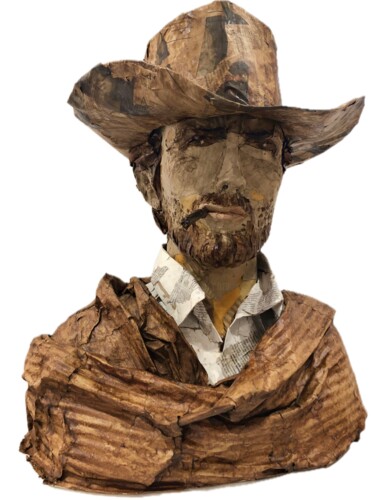 Sculpture titled "Clint" by Didier Mori, Original Artwork, Cardboard