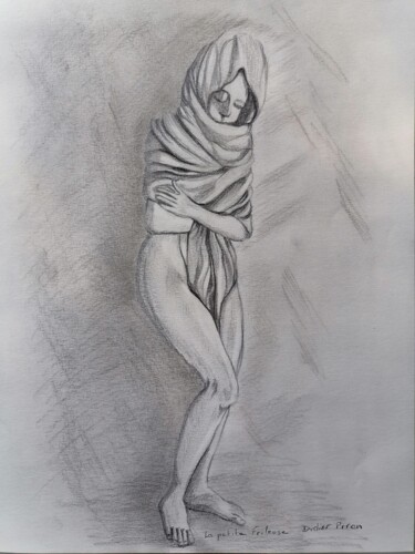 Drawing titled "la petite frileuse" by Didier Piron, Original Artwork, Pencil