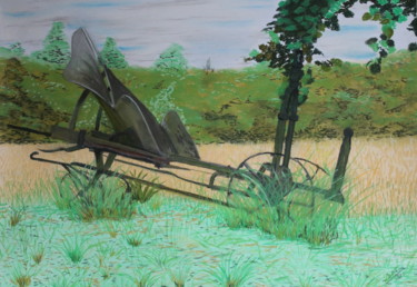 Painting titled "La charrue abandonn…" by Didier Piron, Original Artwork