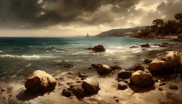 Arte digitale intitolato "Rocks 'n' Sea" da Didier Pistol, Opera d'arte originale, Immagine generata dall'IA