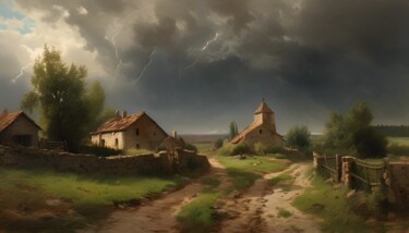 Digitale Kunst getiteld "Struck by lightning" door Didier Pistol, Origineel Kunstwerk, AI gegenereerde afbeelding