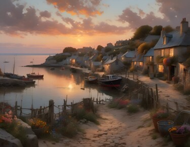 Arte digital titulada "Fishing village" por Didier Pistol, Obra de arte original, Imagen generada por IA