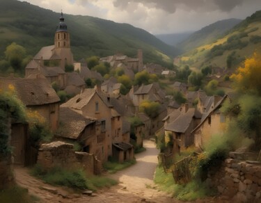 "Medieval hamlet" başlıklı Dijital Sanat Didier Pistol tarafından, Orijinal sanat, AI tarafından oluşturulan görüntü