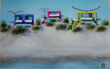 Zeichnungen mit dem Titel "Télétravailleurs de…" von Didier Plane, Original-Kunstwerk, Aquarell