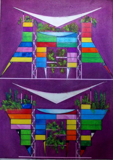 Dessin intitulée "Assemblages Nomades" par Didier Plane, Œuvre d'art originale, Pastel