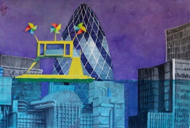 Drawing titled "The Under water City" by Didier Plane, Original Artwork, Watercolor