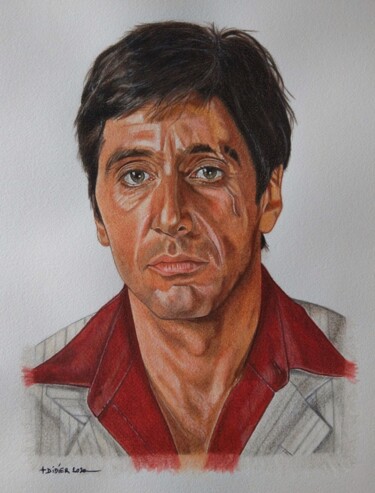 Painting titled "Al Pacino - Scarfac…" by Didier Plouviez, Original Artwork, Watercolor