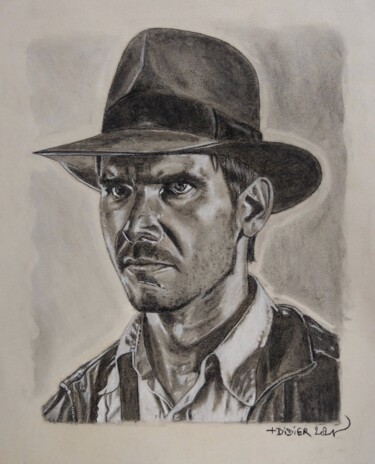 Dessin intitulée "Indiana Jones - Har…" par Didier Plouviez, Œuvre d'art originale, Fusain