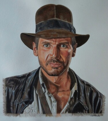 Painting titled "Indiana Jones - Har…" by Didier Plouviez, Original Artwork, Watercolor