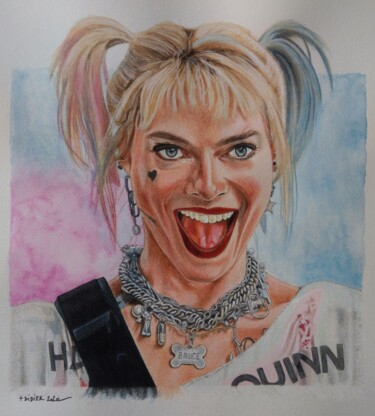 Painting titled "Harley Quinn - Marg…" by Didier Plouviez, Original Artwork, Watercolor