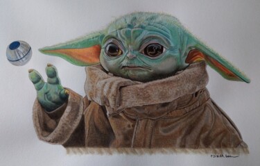 Malerei mit dem Titel "Baby Yoda -Star War…" von Didier Plouviez, Original-Kunstwerk, Aquarell