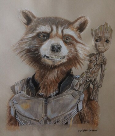 Painting titled "Rocket Raccoon, Bab…" by Didier Plouviez, Original Artwork, Watercolor