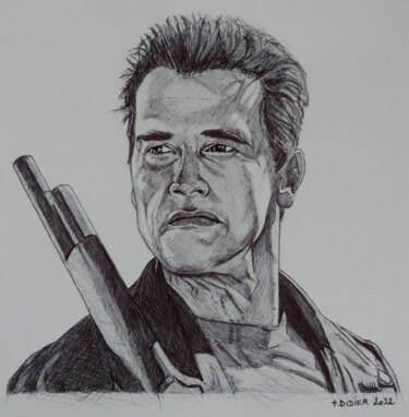 Dessin intitulée "Arnold Schwarzenegg…" par Didier Plouviez, Œuvre d'art originale, Stylo à bille