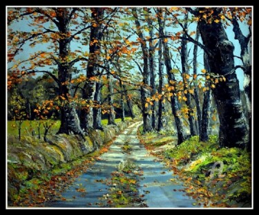 Painting titled "Route d'automne" by Didier Watrin (watrin91), Original Artwork, Oil